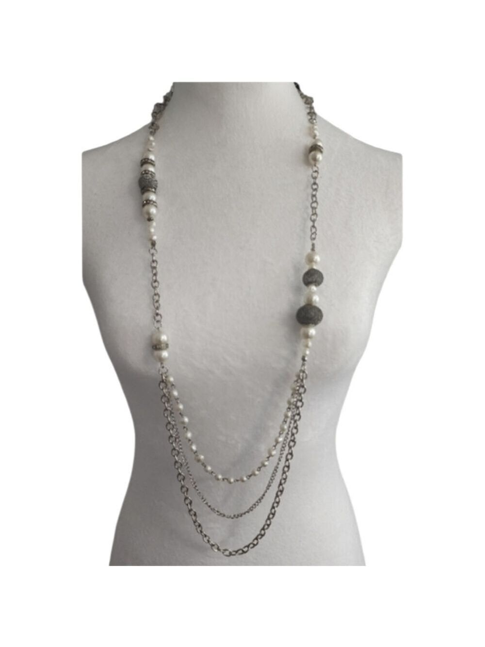 Silvertone Faux Pale Pink Pearl Necklace